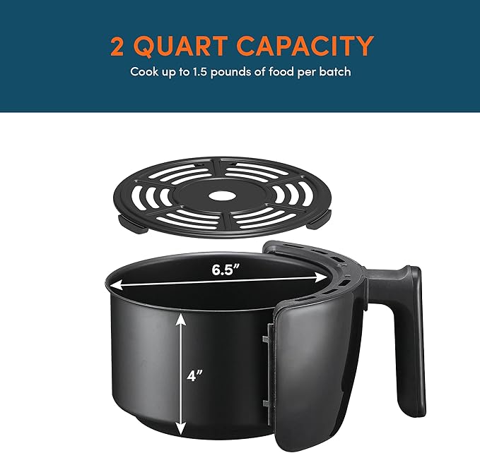 Elite Gourmet EAF2612D Personal 2.1Qt Compact Space Saving Programmable Hot Air Fryer, Oil-Less Healthy Cooker, Timer & Temperature Controls, 1000W, Black
