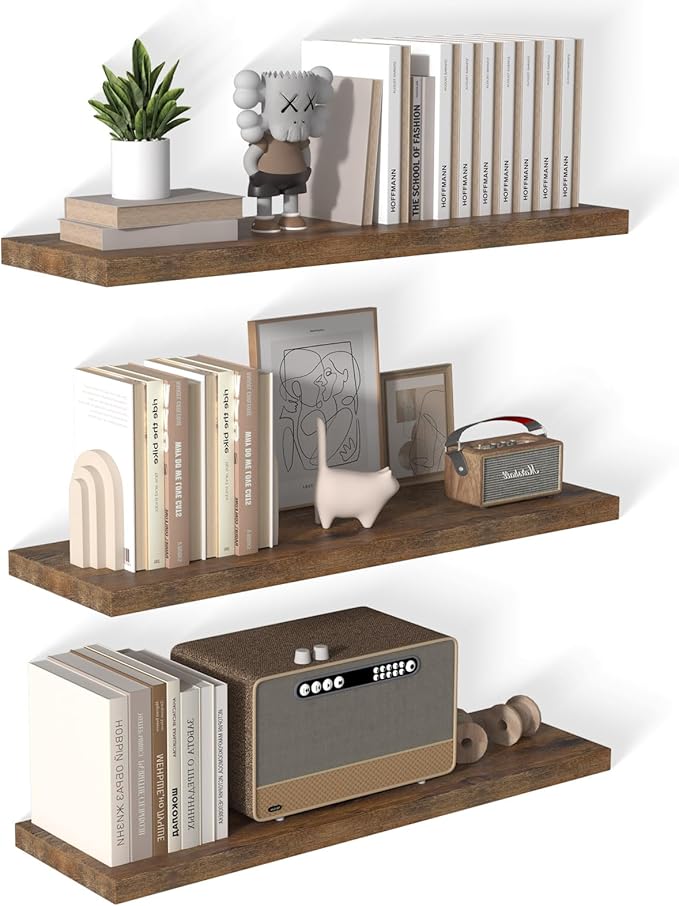 12 Inch Deep Floating Shelves for Wall 3 Pack Floating Shelfs Large Storage Space Wall Decor Display Shelf for Bathroom Living Room Bedroom Kitchen 40" W x 12" D x 1.2" H Rustic Brown