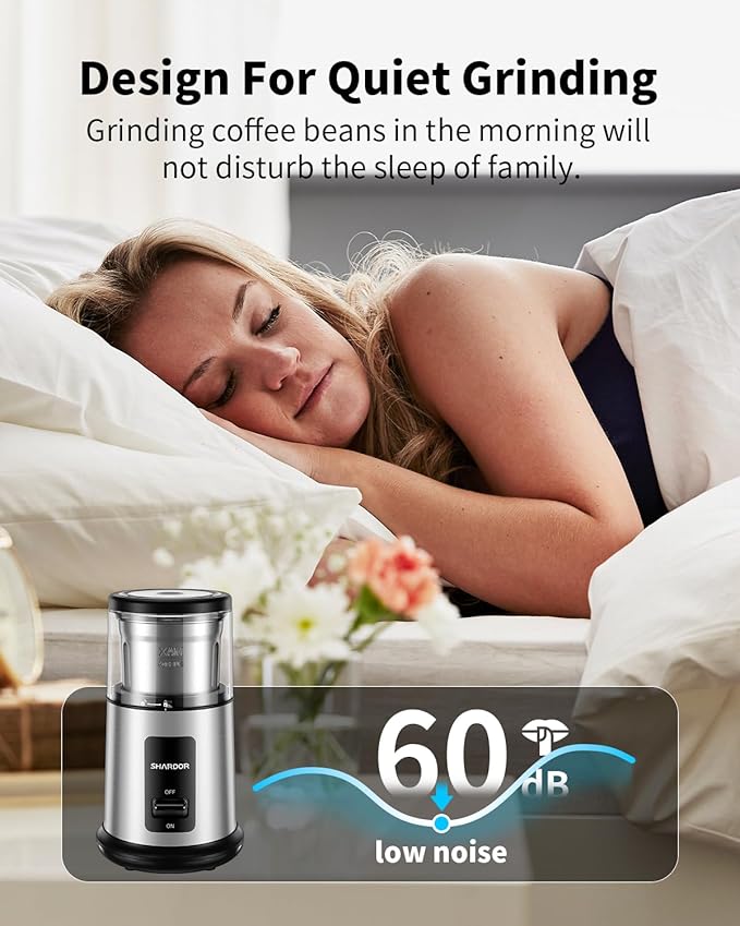 SHARDOR One Touch Coffee Grinder Electric, Spice, Herb, For Coffee Bean Spices and Seeds with 1 Removable Stainless Steel Bowl, Dry Grinder, Silver