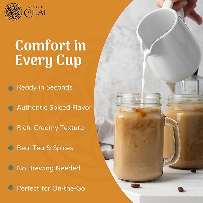 Angie's Chai Sweet & Spicy Organic Instant Chai Tea Powder - Made in USA, Delicious Spiced Chai Powder Mix, 30 Servings, 80 Calories, Handcrafted, Free of Artificial Ingredients, Natural Indian Spice