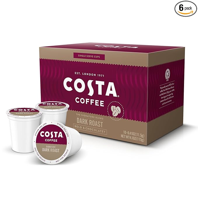Costa Coffee Dark Roast Single Serve Pods - Signature Blend - 10 ct Box (Pack of 6)