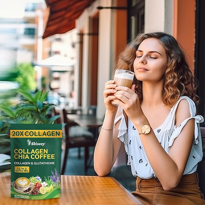 20x Collagen Chia Coffee - 11-in-1 Coffee Shape Mix with Collagen & Chia Seeds, L-Glutathione for Skin, Hair, Joints - Boost Energy and Improve Focus, Vegan Friendly, 45 Servings