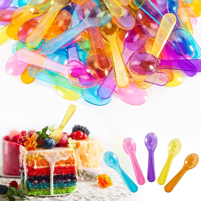 Mini Spoons - 200PCS Dessert Spoons Plastic Disposable Cutlery Small Plastic Spoons For Ice Cream Cake Jelly Pie Yogurt Dessert For Party Celebrations Multi-Color