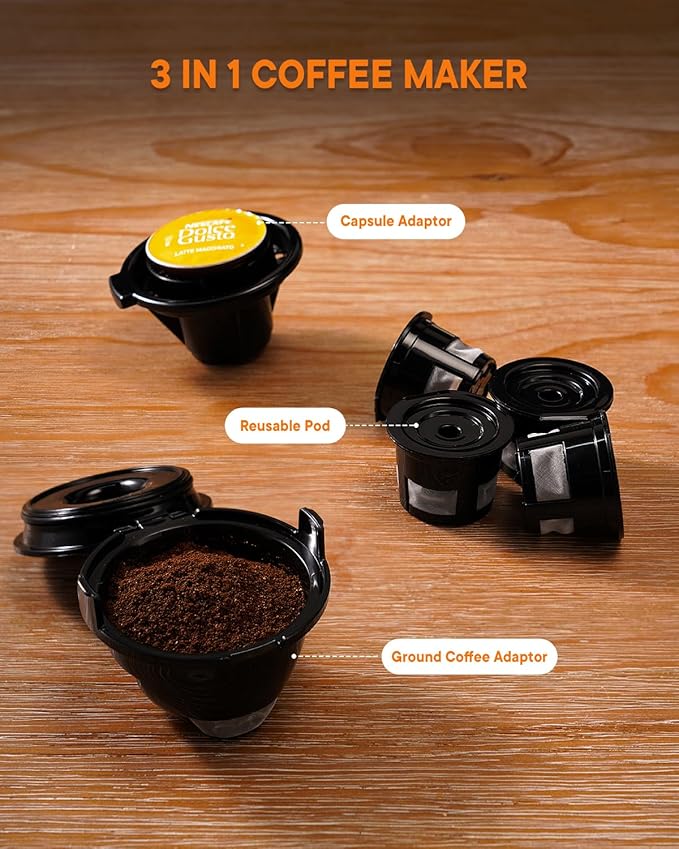 SHARDOR 3 in 1 K Cup Coffee Maker, Single Serve Coffee Maker for K Cup Pods & Ground Coffee & Teas, 6 to 14oz Brew Sizes, 40oz Detachable Water Reservoir, Compact Design, Red