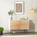 roomfitters Boho Sidboard Buffet Cabinet, Mid Century Accent Cabinet with Doors, Poplar Wood Print Carved and Geometric Design, Media Console for Living Room