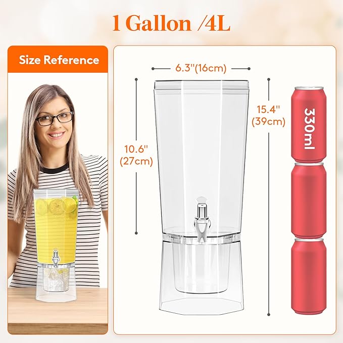 Lifewit 1 Gallon Plastic Drink Dispenser, Juice Containers with Lid for Party, Ice Beverage Dispenser with Stand for Lemonade/Soda/Tea, BPA Free