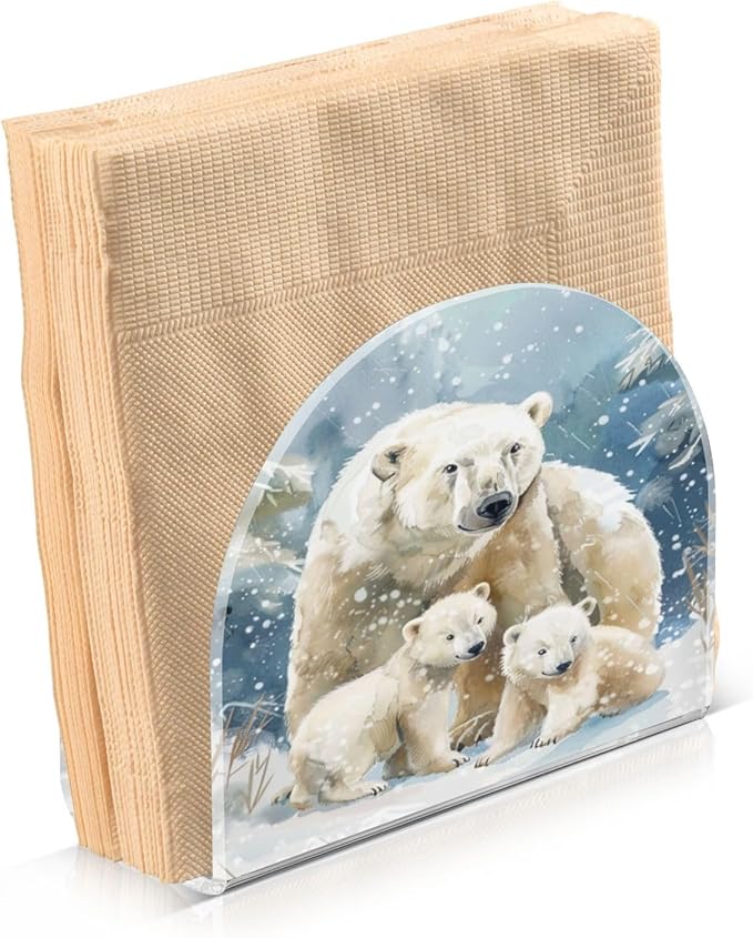 Polar Bear Napkin Holder for Table Paper Cocktail Napkin Holders for Kitchen Dinning Acrylic Dinner Napkin Dispenser for Dinner Home Decor Bar 2 Pack