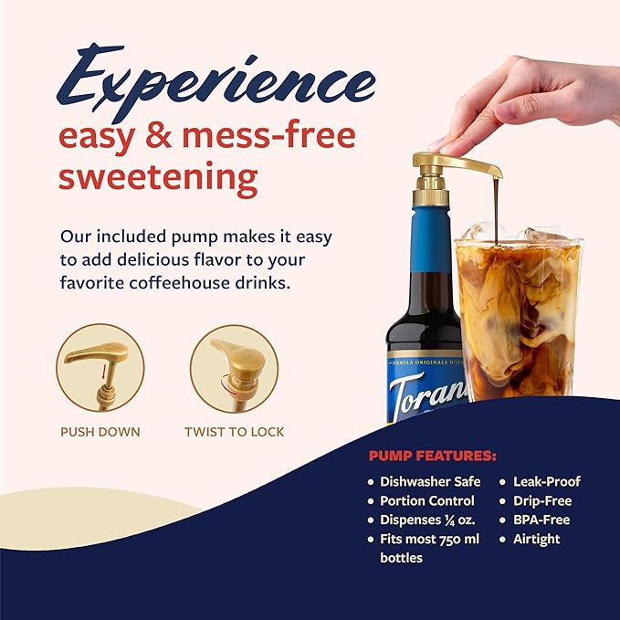 Torani Sugar Free Coffee Syrup, Chocolate Macadamia Nut Flavored Syrup for Drinks, Zero Calorie, Pump Included, 25.4 Fl Oz