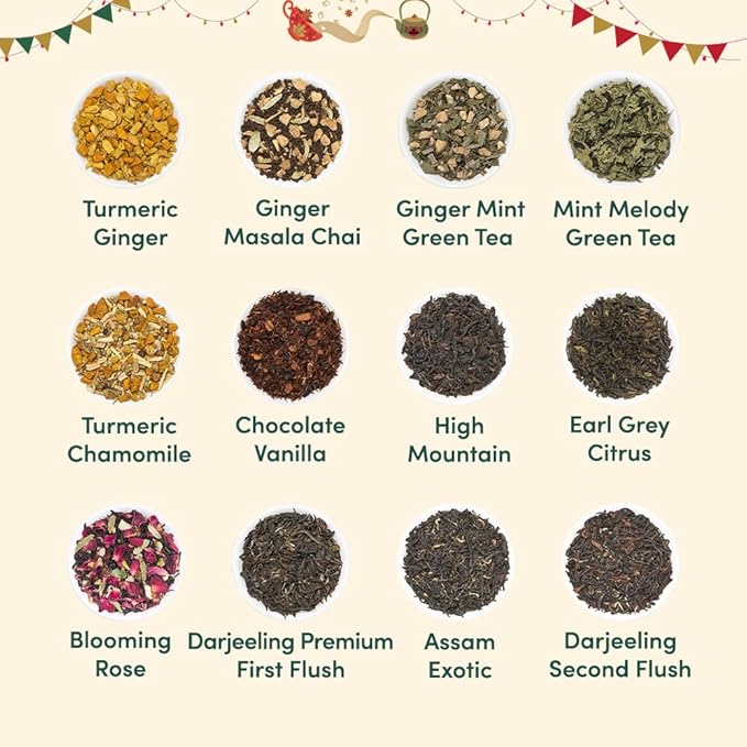 VAHDAM, Assorted Christmas Tea Gift Set (500g/17.63oz) 24 Unique Loose Leaf Teas in Tin Caddies - Exclusive Holiday Gift Box | Christmas Presents For Women, Men & Adults