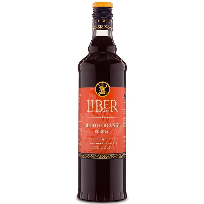 Liber & Co. Blood Orange Cordial - Craft Cocktail Mixer Made with California Moro Blood Oranges & Cold-Pressed Essential Oil - Perfect for Margaritas, Spritzes & Mocktails - Makes 50 Drinks (25.4 oz)