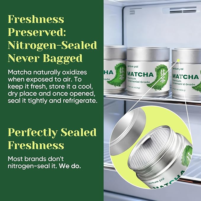 Venture Pal Superior Ceremonial Grade Matcha Powder, 100% Pure First Harvest Matcha Powder, Green Tea sourced from Uji – Vegan, Gluten-Free, No Additives, Unsweetened (30g/1.06oz Tin)