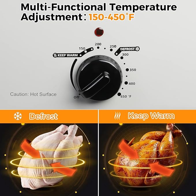 Roaster Oven 24 Quart, Electric Roaster Oven with Viewing Lid, Electric Turkey Roaster Pan with Defrost & Warm Function, Fast-Heating Turkey Roaster with Removable Pan & Rack, Stainless Steel, Sliver