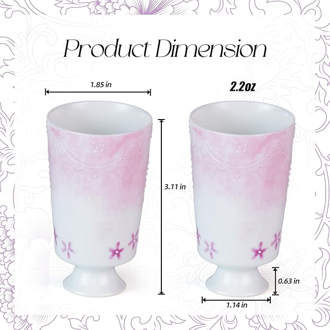 KAMMAK Ceramic Tea Cups Small, Cute Vintage Coffee Cup Set of 2, Porcelain Teacups Espresso Mug, 2.2oz Hand Painted Chinese Afternoon Tea Party Mugs, Birthday Gift for Women Men, Yutian Zi