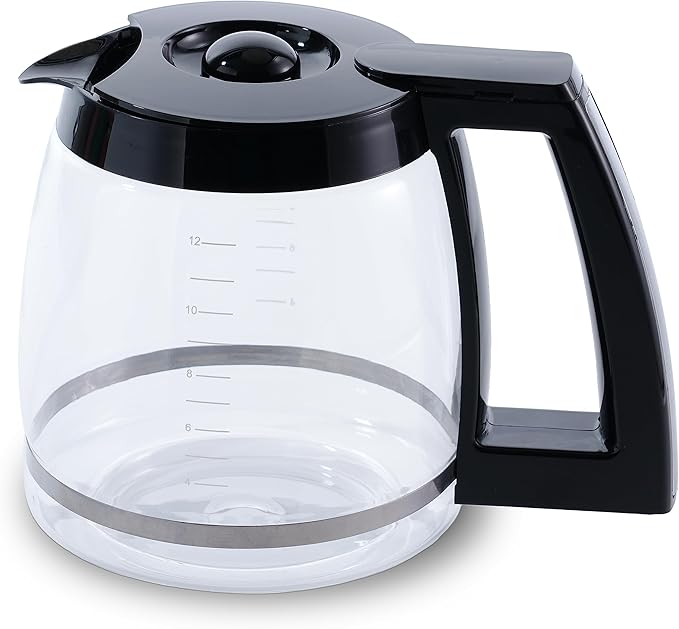 Replacement 12-Cup Glass Carafe, Compatible with Cuisinart Coffee Maker, Replaces DCC-1200PRC (Decorative Stainless-steel Handle)