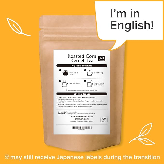 Onkatsu Farm Roasted Corn Kernel Premium Japanese Tea Bags, Sweet Roasted Flavor, Hot or Iced, Caffeine Free, 40 Total Tea Bags