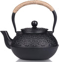 Sotya Cast Iron Teapot, 40oz/1200ml Japanese Tetsubin Tea Pot with Infuser for Loose Leaf and Tea Bags, Tea Kettle Coated with Enameled Interior for Stove Top, Black