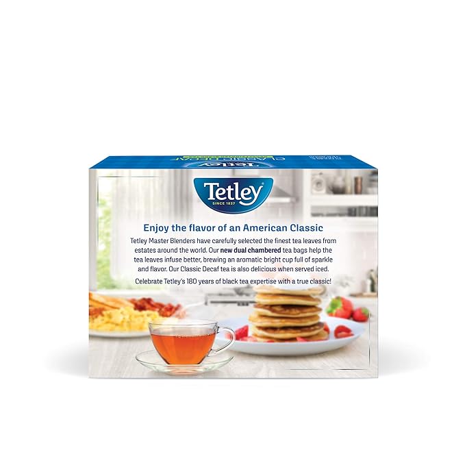 Tetley Classic Blend Decaf Premium Black Tea, Decaffinated Tea, 72 Tea Bags (Pack of 12), Rainforest Alliance Certified