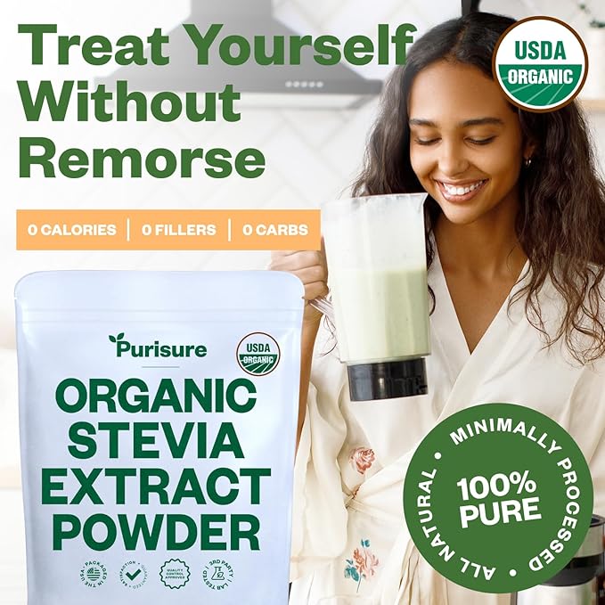 Purisure Stevia Concentrated Powder,125 g, Premium Zero Calorie Sweetener - Powdered Pure Stevia Extract, Natural Powder for Baking - No Aftertaste, Non-GMO, Keto Friendly- 846 Servings