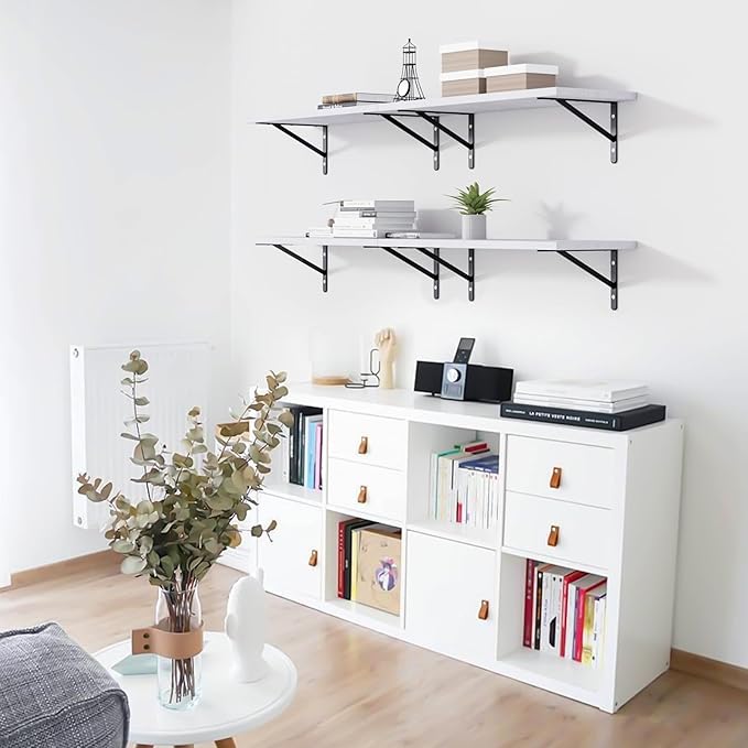 Kaboon 27 inch Long 10 inch Deep Floating Shelves for Wall Set of 2, Large Open Shelves Wall Mounted, Space Saving Home and Commercial Use, White Rock
