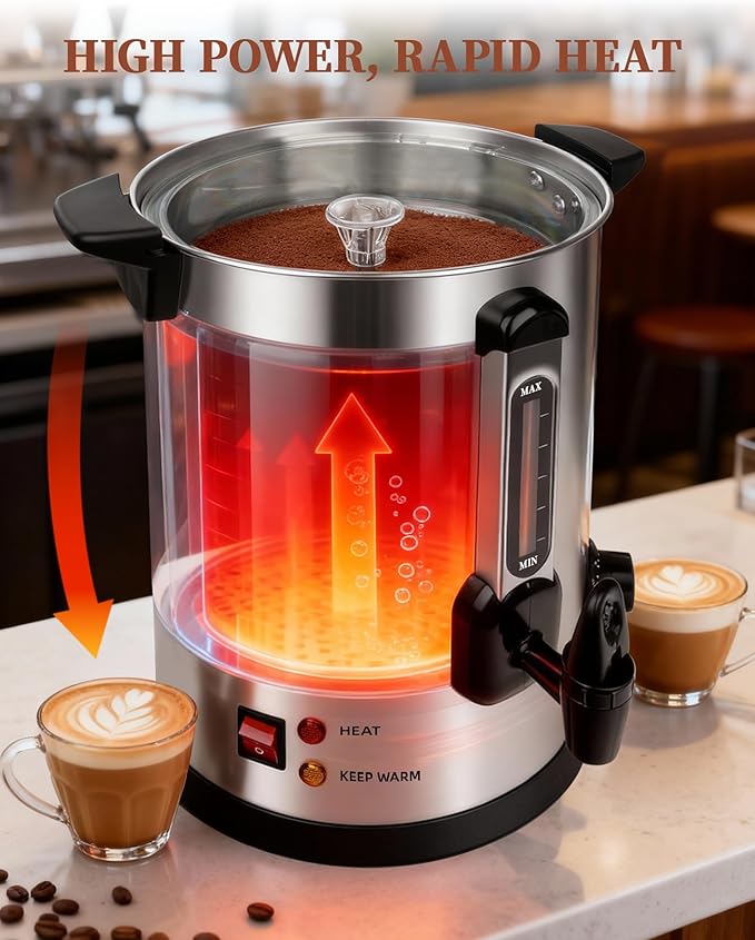 Commercial Coffee Urn, 100 Cup Coffee Maker and Hot Water Urn, 1500W Fast-Brewing Percolator for Business, Parties, Catering, and Large Gatherings (100 Cups)