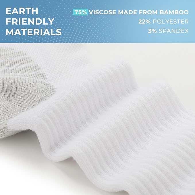 BAMBOO COOL Men's Crew Socks Athletic Running Sports Socks, Cushioned Moisture Wicking, Breathable Arch Support 6 Pack
