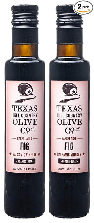 Fig Balsamic Vinegar - Gourmet Barrel Aged Infused Balsamic Vinegar - Great for Dressing Dipping Glazing - No Artificial Flavors or Added Sugar - Made in Texas (8.5 oz, 2 Pack)
