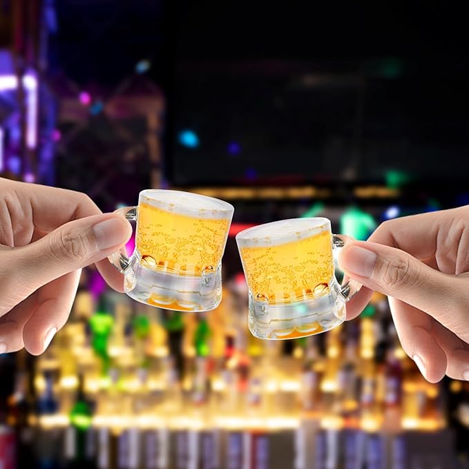 Mini Beer Mugs, 40 Pcs Real Glass Shot Glasses, 1 Oz Clear Beers Glass with Handles Heavy Base Beer Stein Tasting Glasses for Beers, Whiskey, Tequila, Vodka