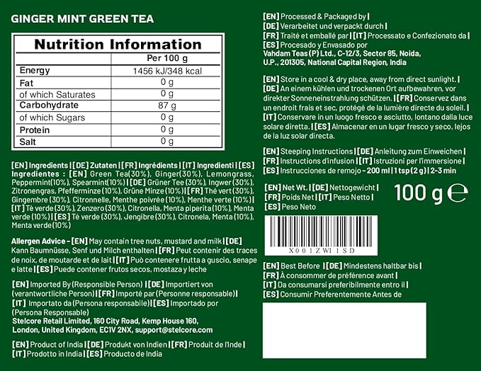 VAHDAM, Ginger Mint Green Tea Loose Leaf (50+ Cups, 3.5oz) Blend Of Ginger Tea & Mint Tea | Pure Green Tea Leaves | High Elevation Grown | Vacuum Sealed