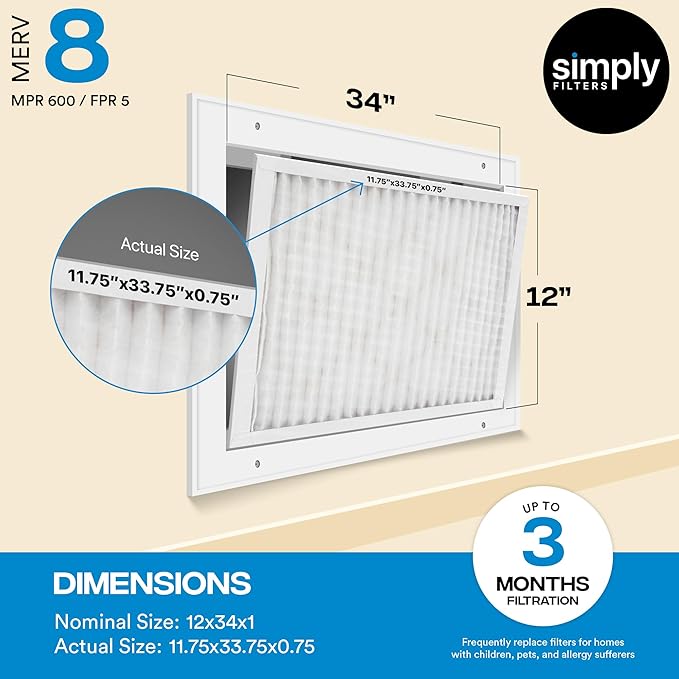 Simply 14x18x1 Air Filter, Merv 8, 6 Pack, For Home AC Furnace & HVAC (Actual Size: 13.75"x17.75"x0.75") DUST, Pet, & Allergy Control