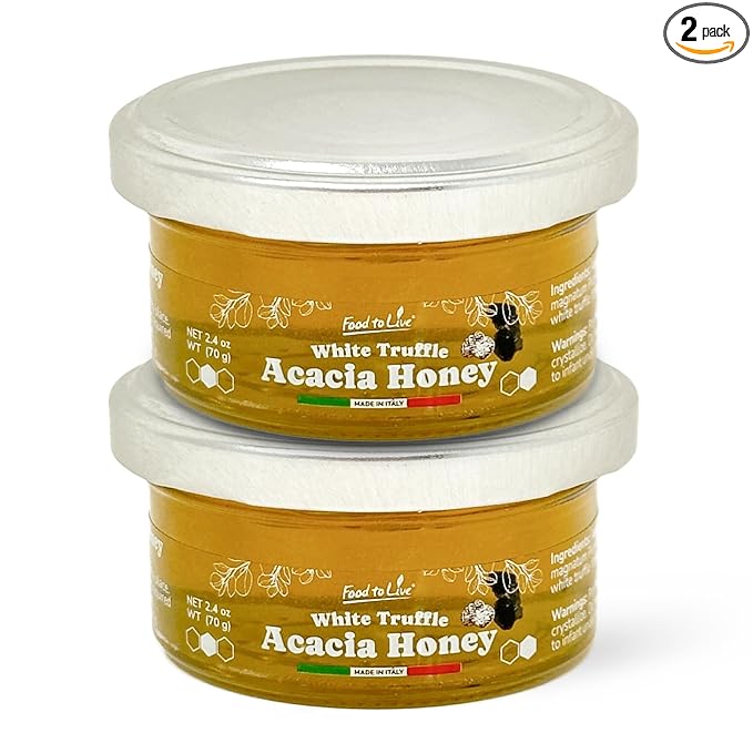 Food To Live White Truffle Acacia Honey, 70gr – Gourmet Flavored Honey, Perfect Pairing for Cheese, Poultry, and Fine Dining, Artisan Crafted Premium Delicacy (Pack of 2)