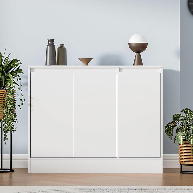 Buffet Cabinet with Storage, Coffee Bar Cabinet with 3 Doors and Adjustable Shelf, Modern Kitchen Buffet Sideboard for Living Room, Kitchen, White