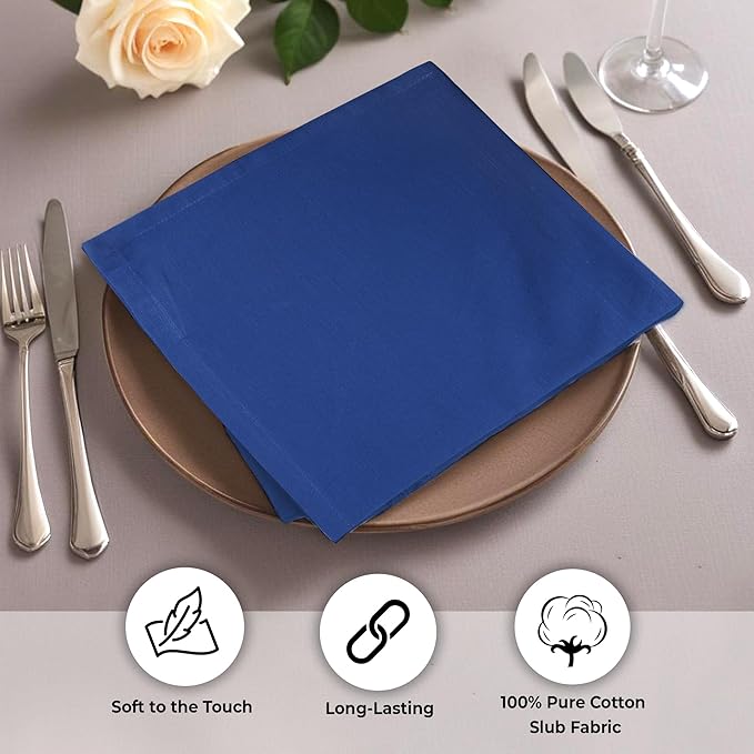 Urban Villa Dinner Napkins Solid Slub Set of 6 Royal Blue Color Premium Quality Dinner Napkins Size 20X20 in Cloth Napkins Cotton Cloth Napkins with Mitered Corners Ultra Soft DinnerNapkins