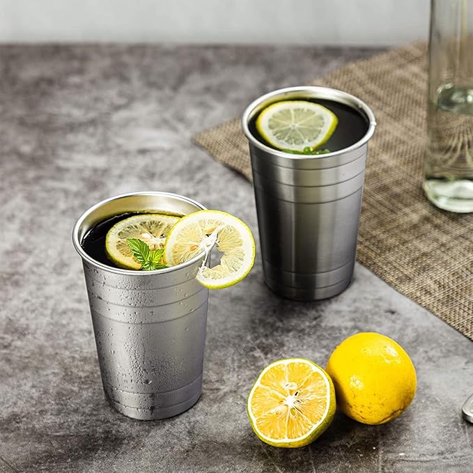 MEWAY Premium Stainless Steel Cups 24 oz Pint Cup Tumbler (16 Pack) - Premium Metal Cups - Stackable Durable Cup，Chilling Beer Glasses, for Travel, Outdoor, Camping, Everyday