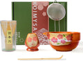 Matcha Whisk Set With Cherry Blossom Design Bowl And Whisk, Japanese Traditional Matcha Starter Kit Gifts For Women Men Girl Friend,Terracotta And Beige