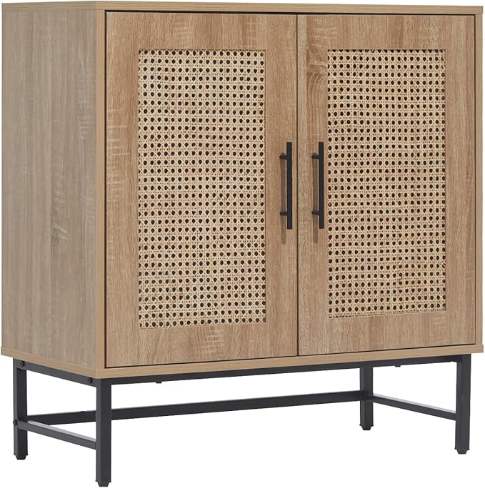 Storage Cabinet with PE Rattan Door, Sideboard Buffet Kitchen Cabinet, Modern Stylish Accent Furniture for Dining Room, Bedroom, Hallway, Living Room, Coffee Bar, Corner, Natural