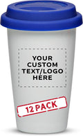 Personalized 11 oz. Double Wall Ceramic Tumblers with Lid - 12 Pack - Custom Text, Logo - Blue