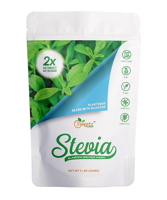Allulose – Stevia Blend All Purpose Sweetener – 2X Sugar Sweetness; Total Servings 1134; Zero Calorie Sweetener, Sugar-Free Substitute for Baking, Smoothies, Coffee; Low Carb Keto Diet Friendly Food | 5-LB