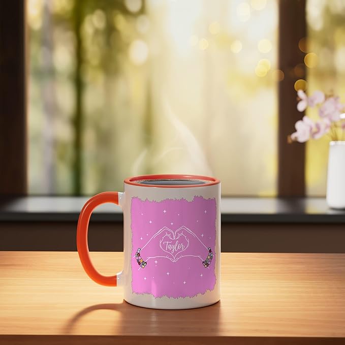Heart Hands Taylor First Name Girl Vintage 70's 80's Ceramic Mug, Orange/White