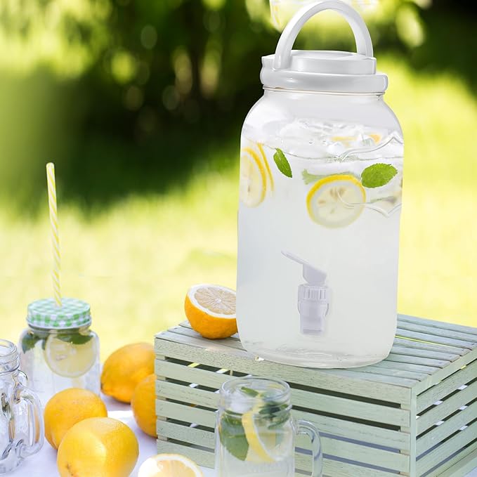 Havawish 2 Pcs 1 Gallon Plastic Beverage Dispenser with Spigot Clear Summer Kitchen Fridge Drink Dispenser for Parties Lemonade Juice Tea Beer Cold Water(White,Cylinder)