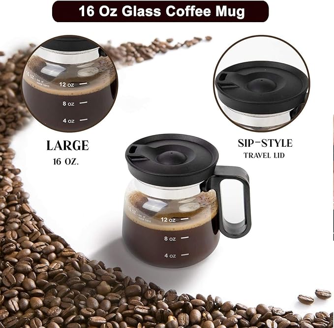 16 Oz Coffee Pot Mug,Mini Coffee Pot Cup,with Spill Proof Lid Heatproof Glass Mug Large Capacity ideal Gift for Coffee Lovers (1pcs)