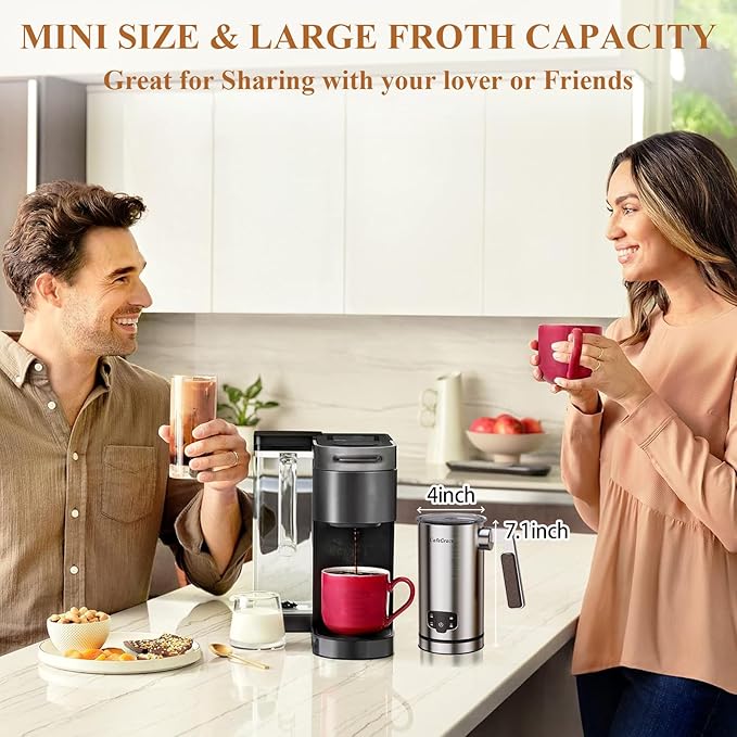 4-in-1 Electric Milk Frother for Coffee, Automatic Warm and Cold Foam Frother, One-Touch Milk Steamer and Frother for Latte Cappuccinos Hot Chocolate, Easy to Clean