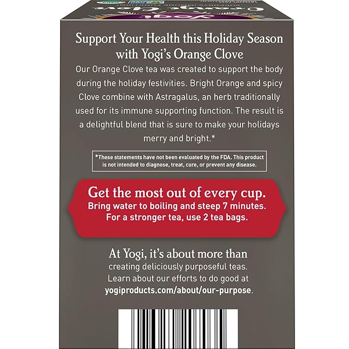 Yogi Tea Orange Clove - 16 Bags per Pack (4 Packs) - Limited Edition Organic, Caffeine-Free Holiday Tea - Immune Support - Includes Astragalus, Cinnamon, Ginger, Cardamom & More