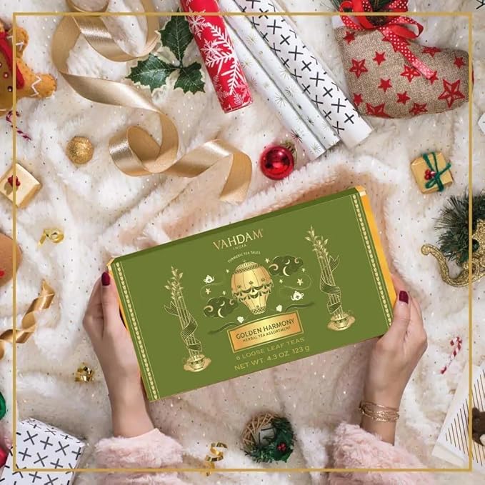 VAHDAM, Limited Edition - Turmeric Herbal Wellness Tea Gift Set - 6 Oprah's Favourite Turmeric Herbal Blends in Gift Box | Gluten Free, Non GMO | Christmas Tea Gifts for Women & Men