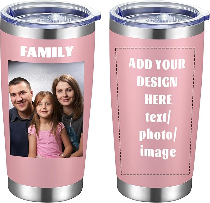 MEWAY Personalized Custom 20oz Stainless Steel Tumbler with Lid, Insulated Double Wall Vacuum Travel Coffee Tumbler Gifts with Text Photo Logo (Pink, 1pack)