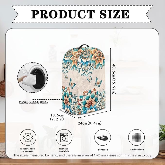 Floral Butterflies Blender Dust Cover Kitchen Appliance Oil-Proof Food Processor Protective Cover with Top Handle Keep Your Kitchen Clean Colorful Decor