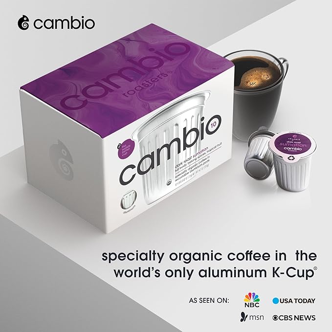Cambio Roasters Sumatran Keurig Organic Coffee K Cups, Only Aluminum Keurig Coffee Pods with Organic Beans, More Flavor & Longer Lasting Freshness, Sumatran Light Roast K Cups, 60 count