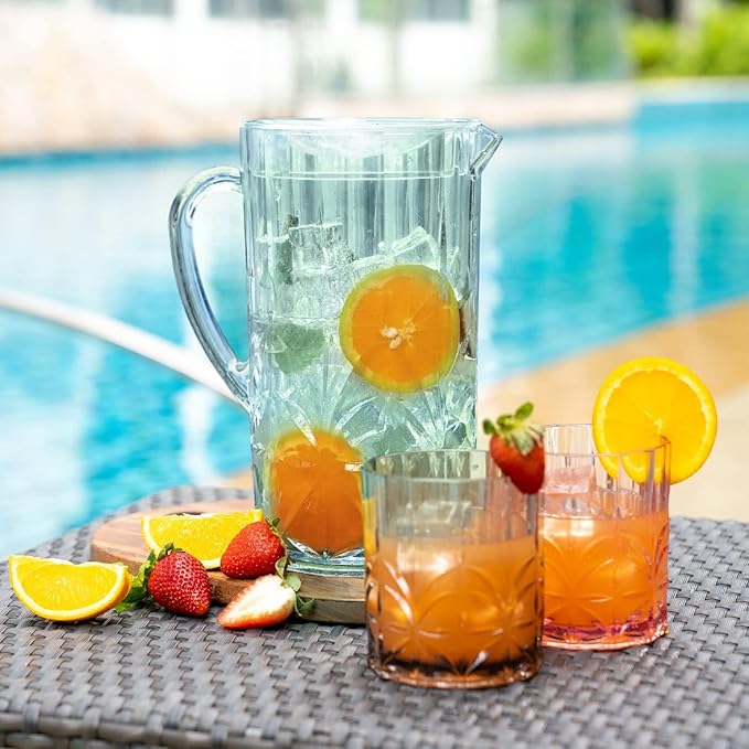 BELLAFORTE Shatterproof Tritan Plastic Water Pitcher With Lid, Myrtle Beach 88oz Unbreakable Water Jug with Handle Perfect for Orange Juice, Iced Tea & Beverage - Dishwasher Safe - BPA Free - Teal