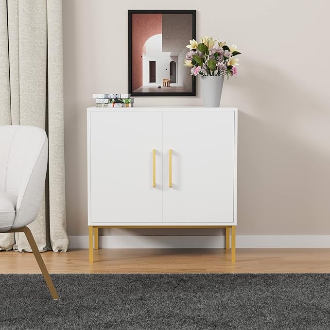 CARPETNAL Siedeboard Buffet Cabinet, White Side Storage Cabinet with Doors and Adjustable Shelves, Accent Cabinet for Kitchen, Living Room, Dining Room, Office, Hallway, Entryway