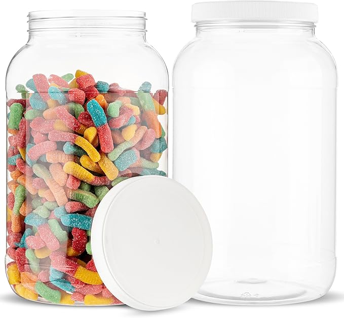kitchentoolz 1 Gallon Large Plastic Mason Jar with Airtight Lid - Tall Storage & Pantry Container - Made in USA - Pack of 2