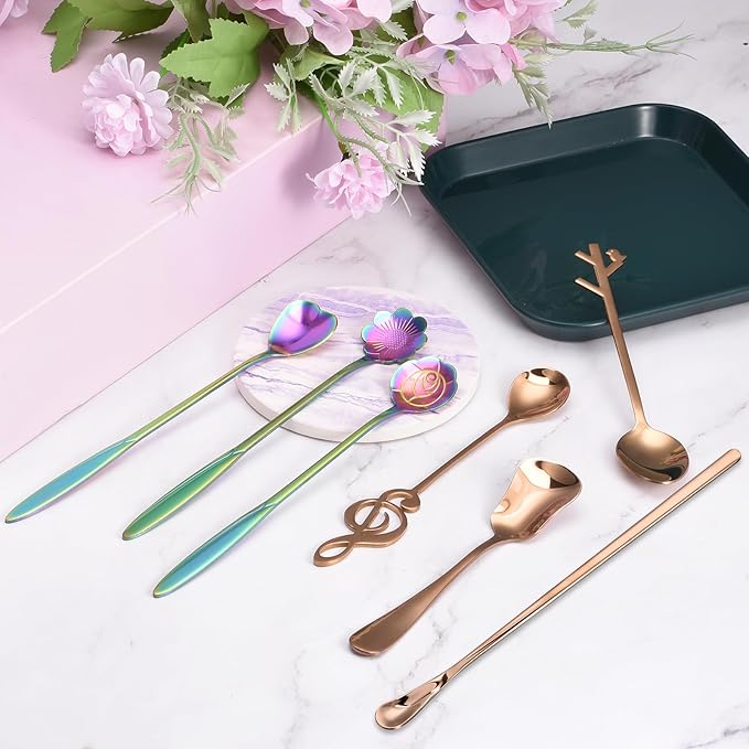 uxcell 4Pcs Stainless Steel Mixing Spoon 7.6 Inch Cocktail Stirrer Bar Spoon Drink Stirring Spoon with Long Handle for Bar Cocktail Ice Tea, Rose Gold